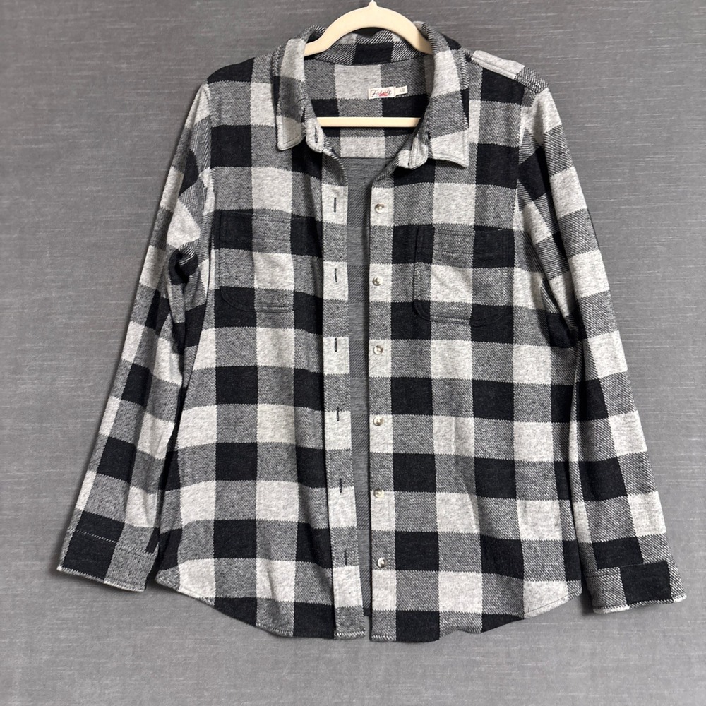 Faherty Shirt L Black Grey Buffalo Check Plaid Stretch Flannel Button Down